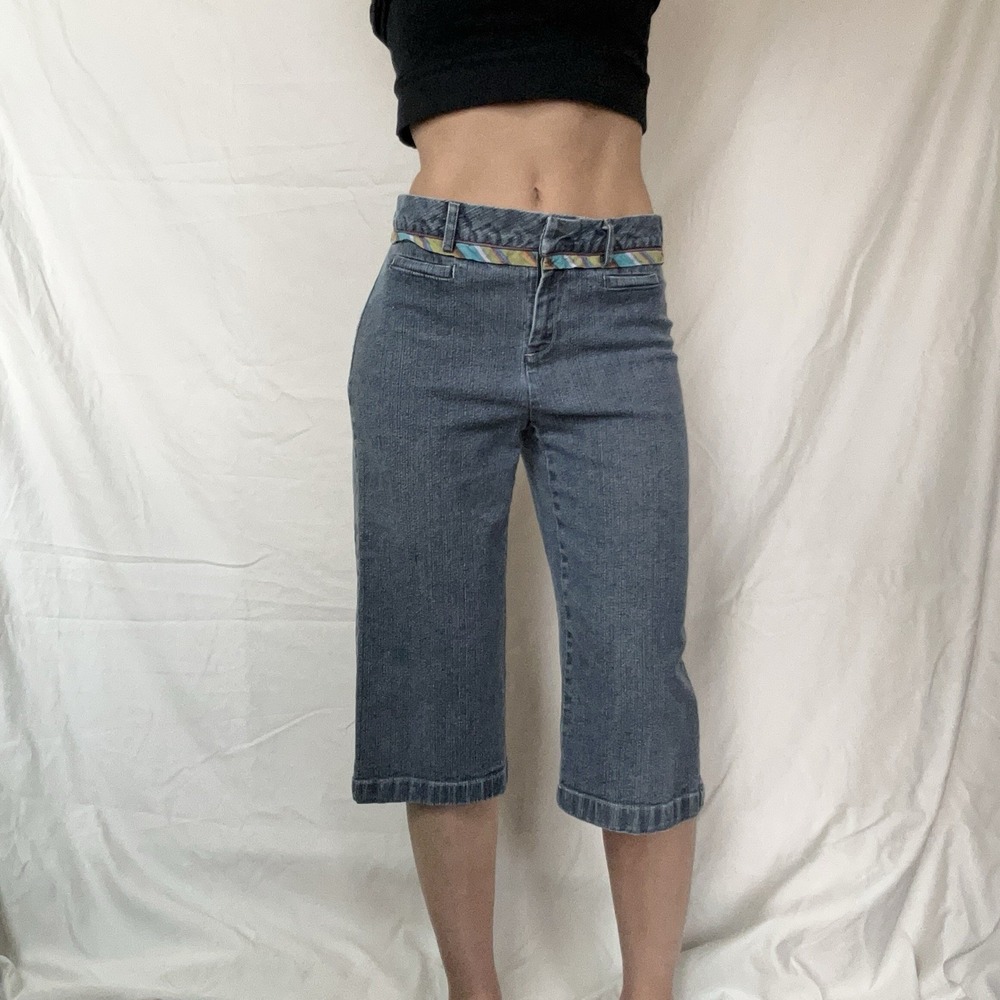 2000s Wide Leg Capri Pants Ribbon Detail Y2K Soft Girl Kidcore Playground Prep